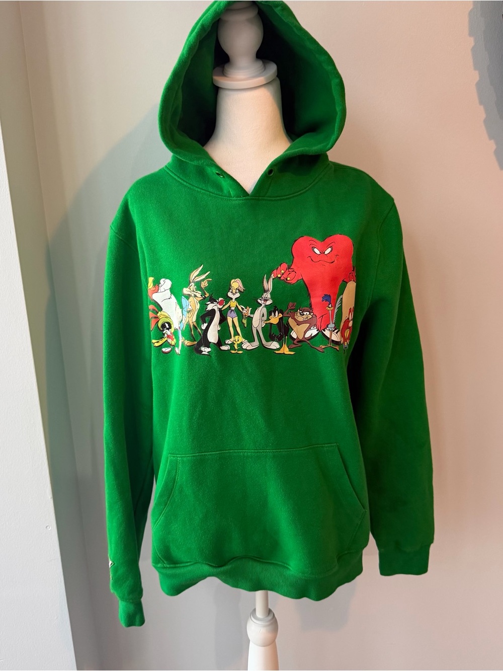 Looney Tunes Characters Green Pullover Hoodie Sweatshirt Cast Group L